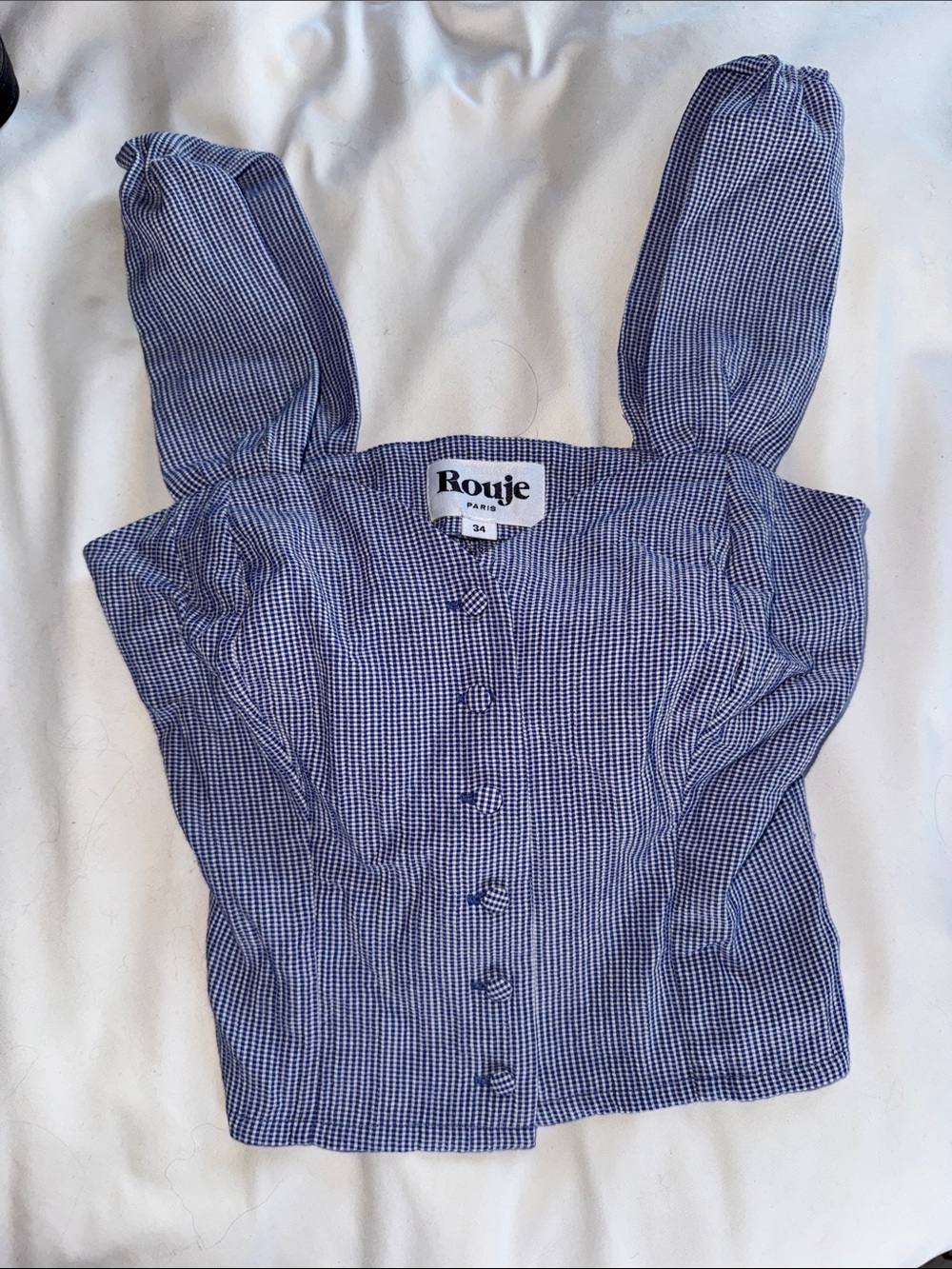 Rouje Navy Blue Gingham Button-Front Camisole